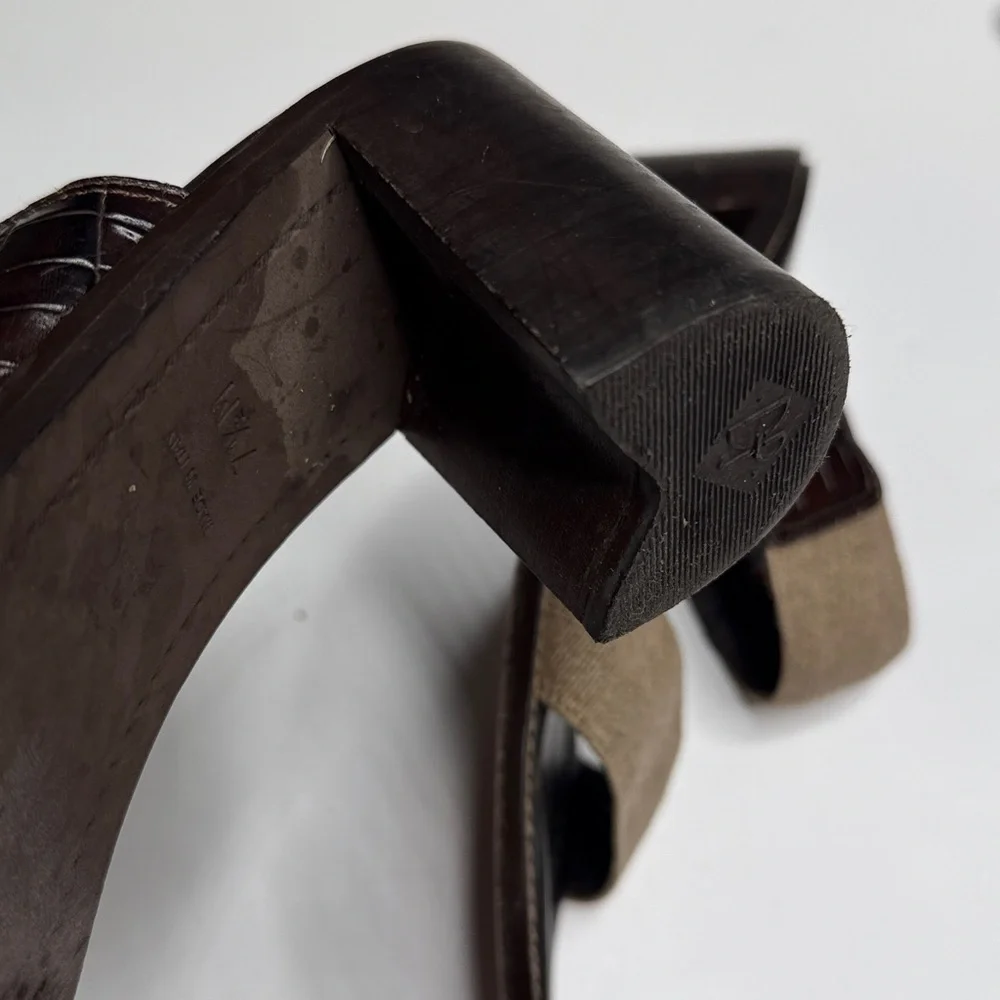 Donald J Pilner Two-Strap Wooden Block Heel Sandals S-455 Sz 7.5